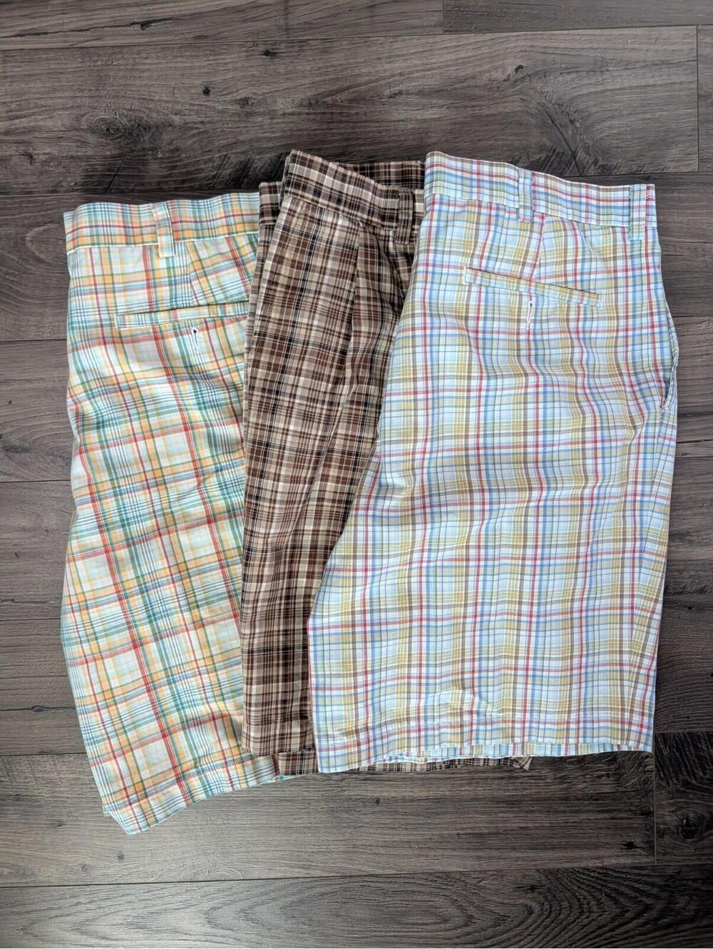 Men's Plaid Pleated Front Shorts Roundtree & Yorke Gold Label Plaid Lot Of 3